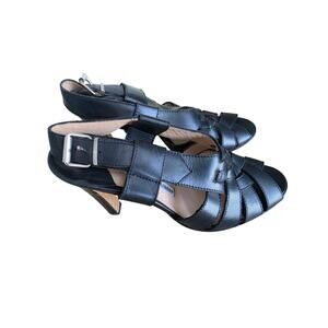 Manolo Blahnik Black Leather Slingback Sandals Size 38